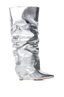 Sisoras AZALEA WANG ZUMMA METALLIC RUCHED WEDGE BOOT IN SILVER