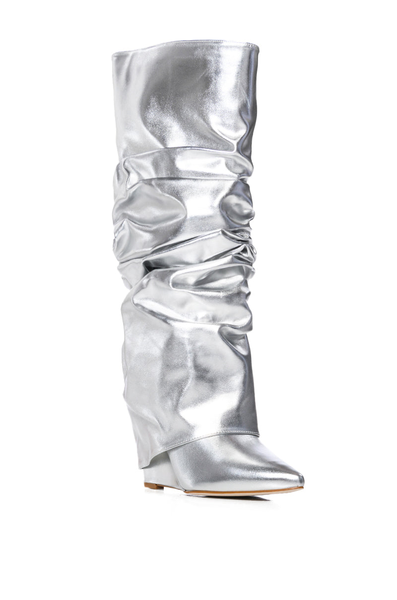 Sisoras AZALEA WANG ZUMMA METALLIC RUCHED WEDGE BOOT IN SILVER
