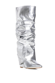 Sisoras AZALEA WANG ZUMMA METALLIC RUCHED WEDGE BOOT IN SILVER