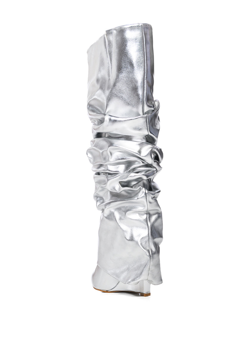 Sisoras AZALEA WANG ZUMMA METALLIC RUCHED WEDGE BOOT IN SILVER