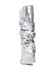 Sisoras AZALEA WANG ZUMMA METALLIC RUCHED WEDGE BOOT IN SILVER