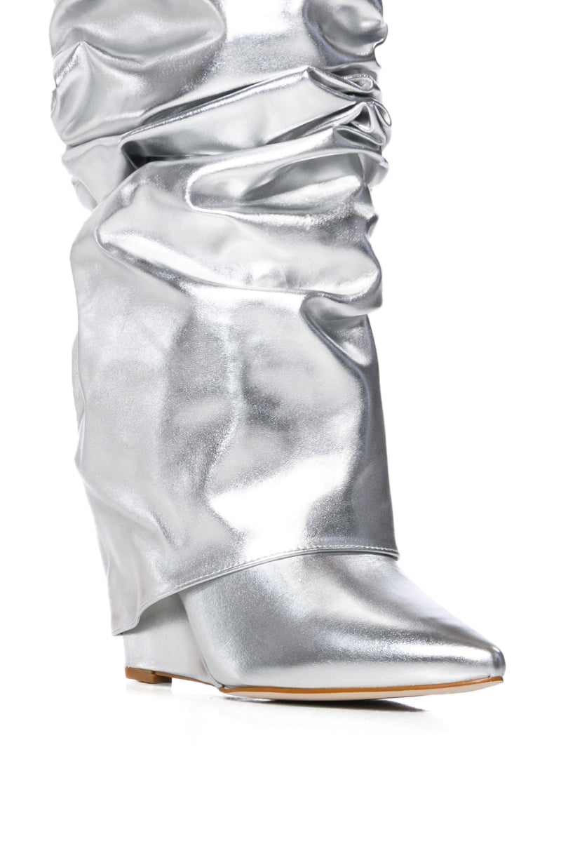 Sisoras AZALEA WANG ZUMMA METALLIC RUCHED WEDGE BOOT IN SILVER