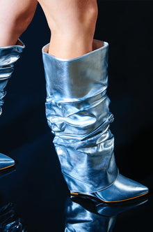 Sisoras AZALEA WANG ZUMMA METALLIC RUCHED WEDGE BOOT IN SILVER