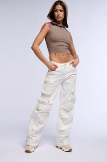 Sisoras BROOKLYN CARGO POCKET WIDE LEG JEAN IN WHITE