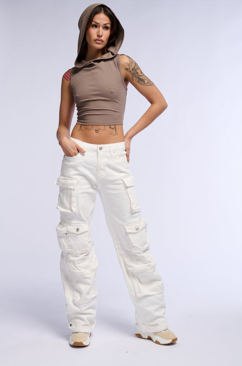 Sisoras BROOKLYN CARGO POCKET WIDE LEG JEAN IN WHITE