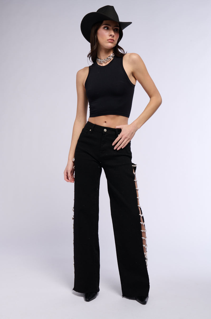 Sisoras COVERED IN DIAMONDS RELAXED JEANS IN BLACK
