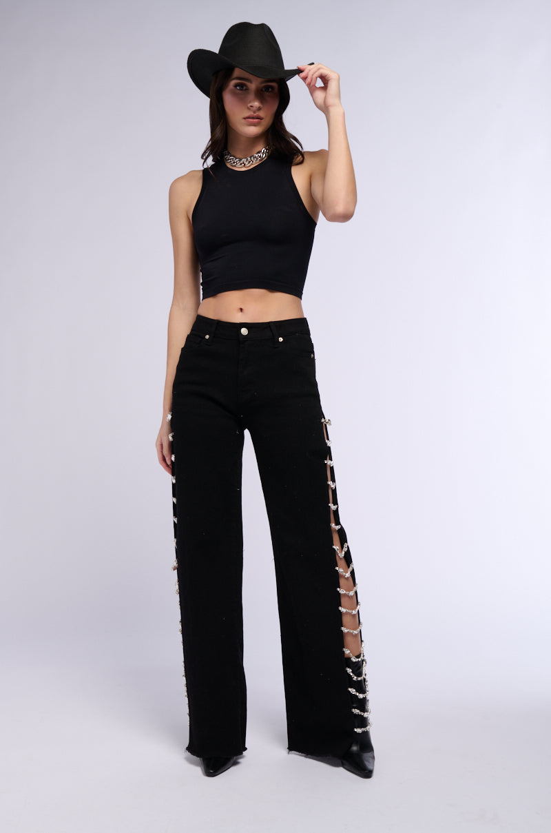 Sisoras COVERED IN DIAMONDS RELAXED JEANS IN BLACK