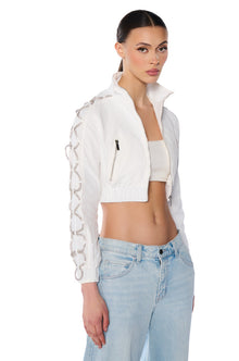 DIAMOND LACE UP TRACK JACKET IN WHITE