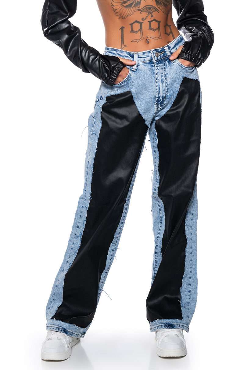 Sisoras DREAM ON COATED DENIM MID RISE STRAIGHT LEG JEANS
