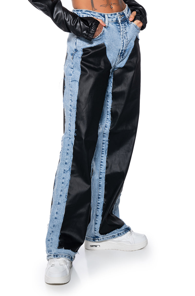 Sisoras DREAM ON COATED DENIM MID RISE STRAIGHT LEG JEANS