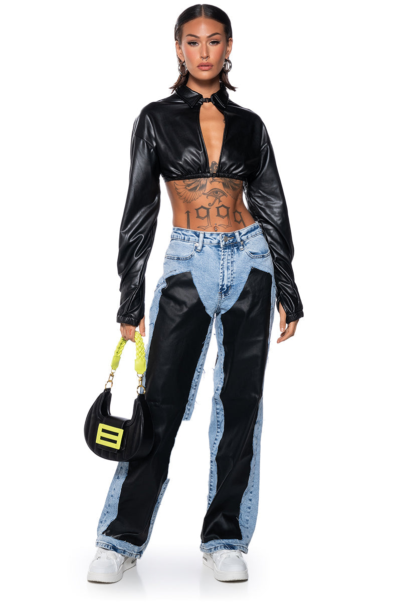 Sisoras DREAM ON COATED DENIM MID RISE STRAIGHT LEG JEANS