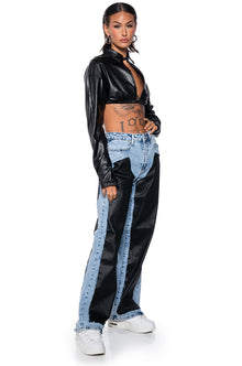 Sisoras DREAM ON COATED DENIM MID RISE STRAIGHT LEG JEANS