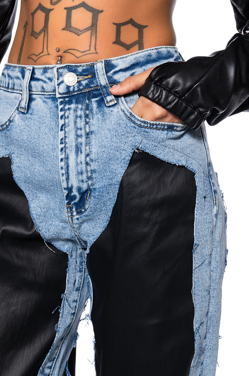 Sisoras DREAM ON COATED DENIM MID RISE STRAIGHT LEG JEANS
