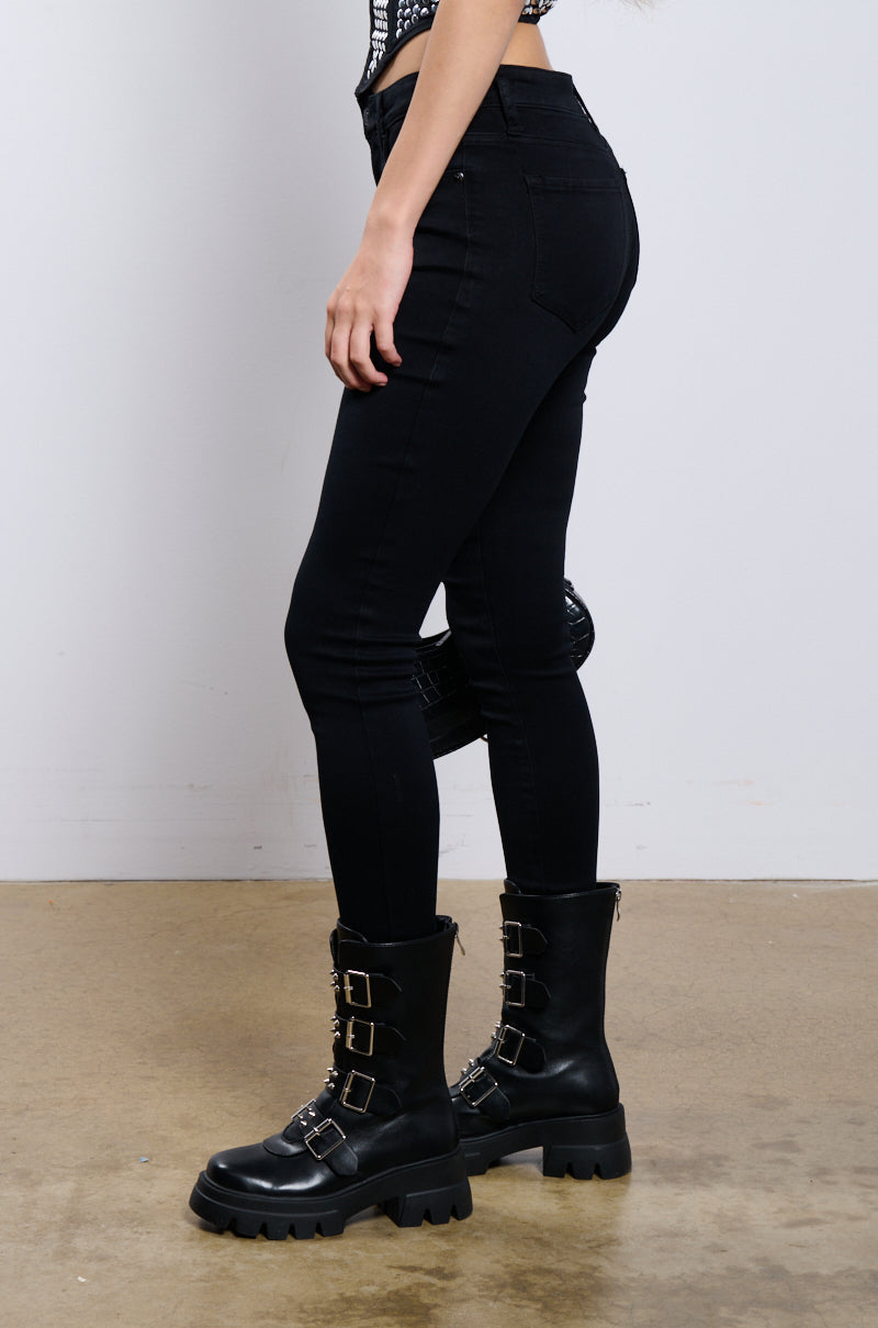 FLEX-FIT HIGH WAISTED SUPER STRETCHY SKINNY JEANS IN BLACK