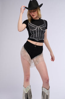 GONNA LOVE ME WATERFALL RHINESTONE DENIM SHORT