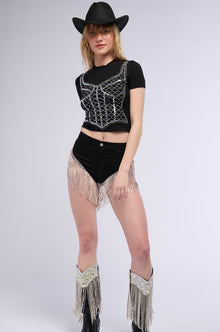 GONNA LOVE ME WATERFALL RHINESTONE DENIM SHORT