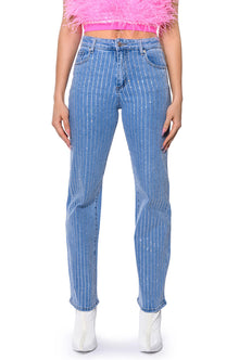 Sisoras KICK BACK PINSTRIPE RHINESTONE WIDE LEG JEANS