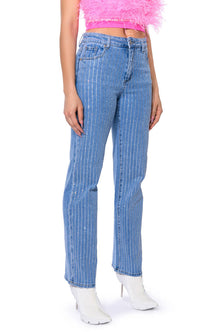 Sisoras KICK BACK PINSTRIPE RHINESTONE WIDE LEG JEANS