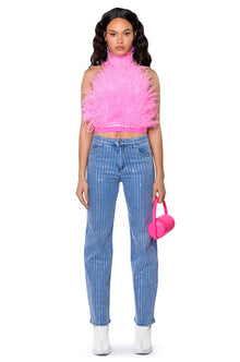 Sisoras KICK BACK PINSTRIPE RHINESTONE WIDE LEG JEANS