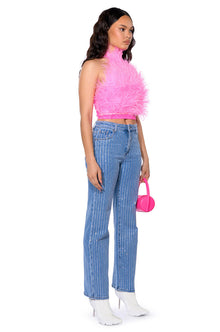 Sisoras KICK BACK PINSTRIPE RHINESTONE WIDE LEG JEANS