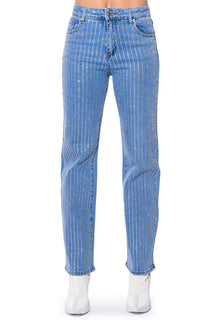 Sisoras KICK BACK PINSTRIPE RHINESTONE WIDE LEG JEANS
