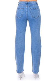 Sisoras KICK BACK PINSTRIPE RHINESTONE WIDE LEG JEANS
