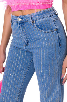 Sisoras KICK BACK PINSTRIPE RHINESTONE WIDE LEG JEANS