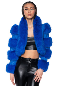 Sisoras LOVERBOY FAUX FUR MOTO JACKET IN BLUE