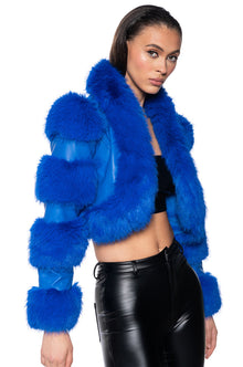 Sisoras LOVERBOY FAUX FUR MOTO JACKET IN BLUE
