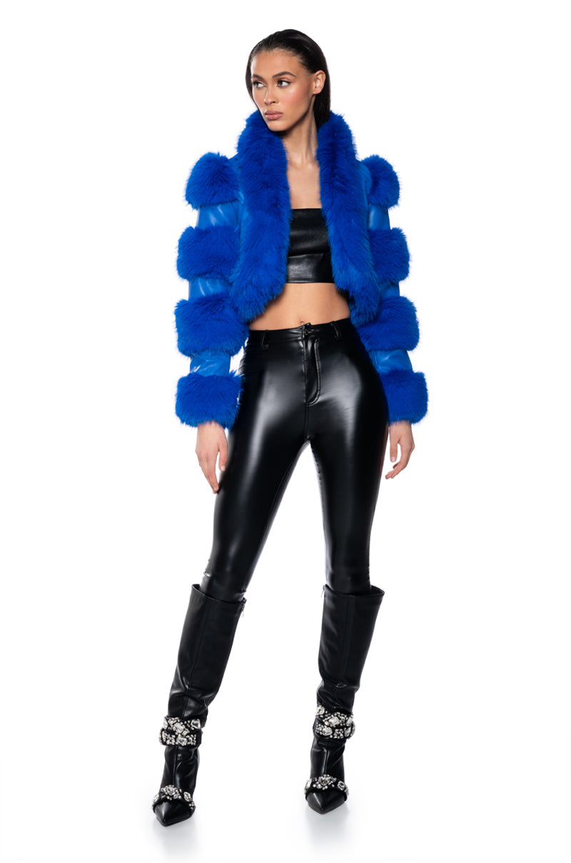 Sisoras LOVERBOY FAUX FUR MOTO JACKET IN BLUE