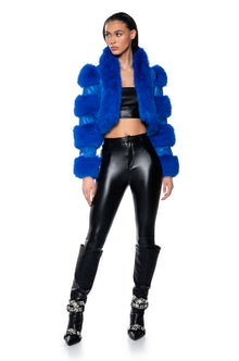 Sisoras LOVERBOY FAUX FUR MOTO JACKET IN BLUE