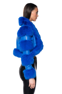 Sisoras LOVERBOY FAUX FUR MOTO JACKET IN BLUE