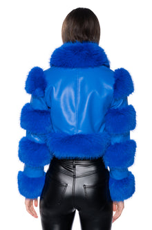 Sisoras LOVERBOY FAUX FUR MOTO JACKET IN BLUE