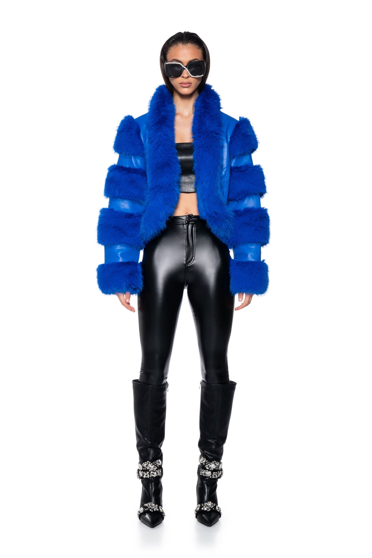 Sisoras LOVERBOY FAUX FUR MOTO JACKET IN BLUE