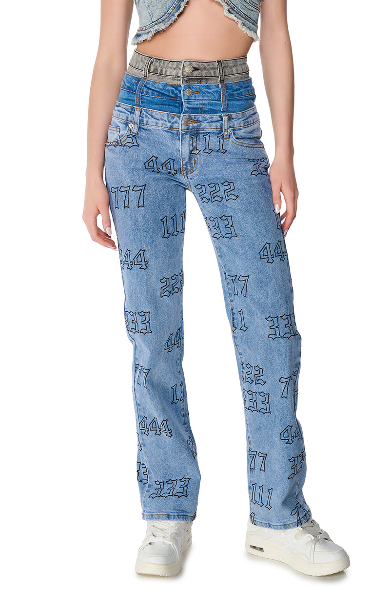 Sisoras LUCKY NUMBER TRIPLE WAISTBAND STRAIGHT LEG JEANS