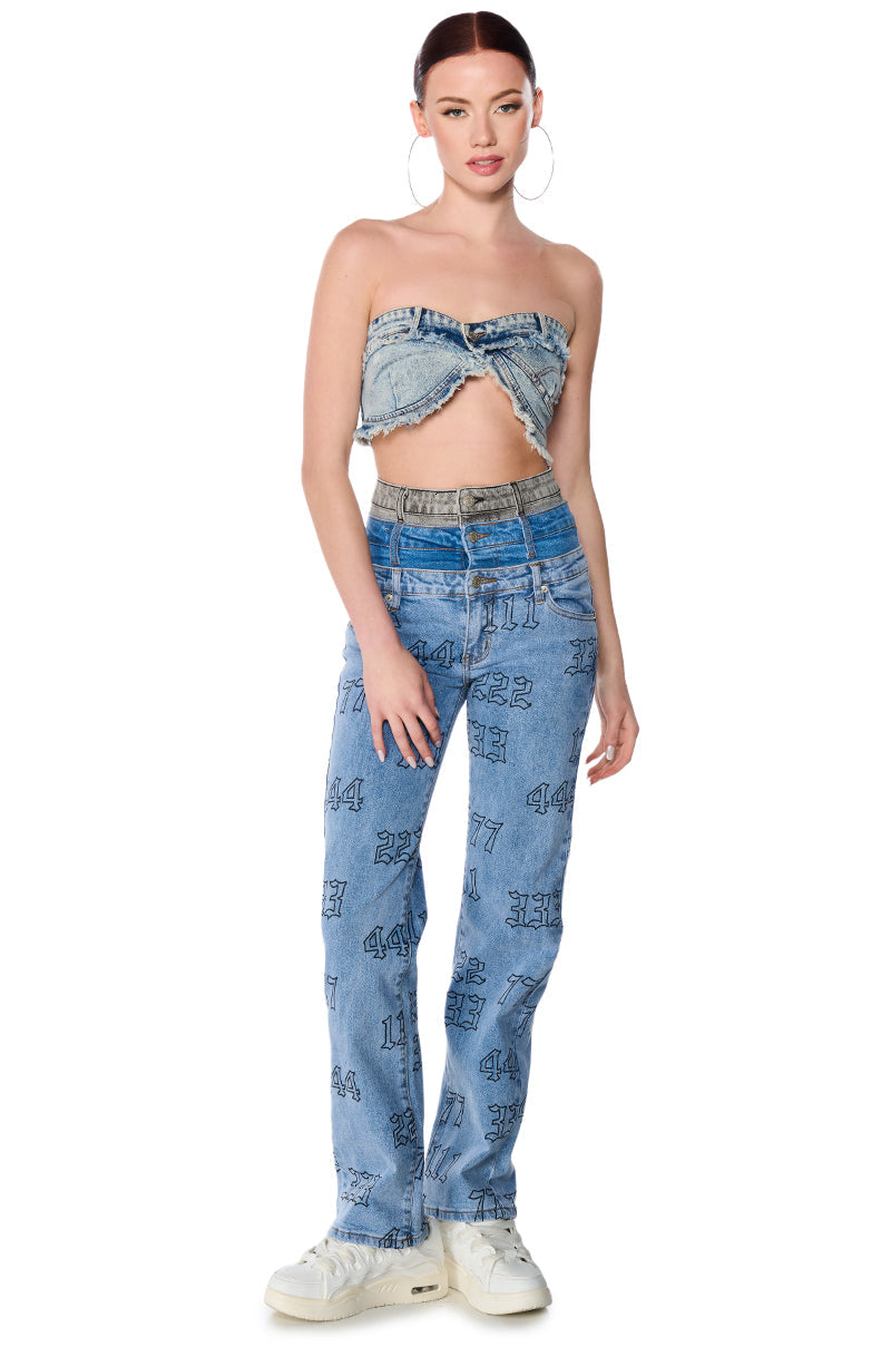 Sisoras LUCKY NUMBER TRIPLE WAISTBAND STRAIGHT LEG JEANS