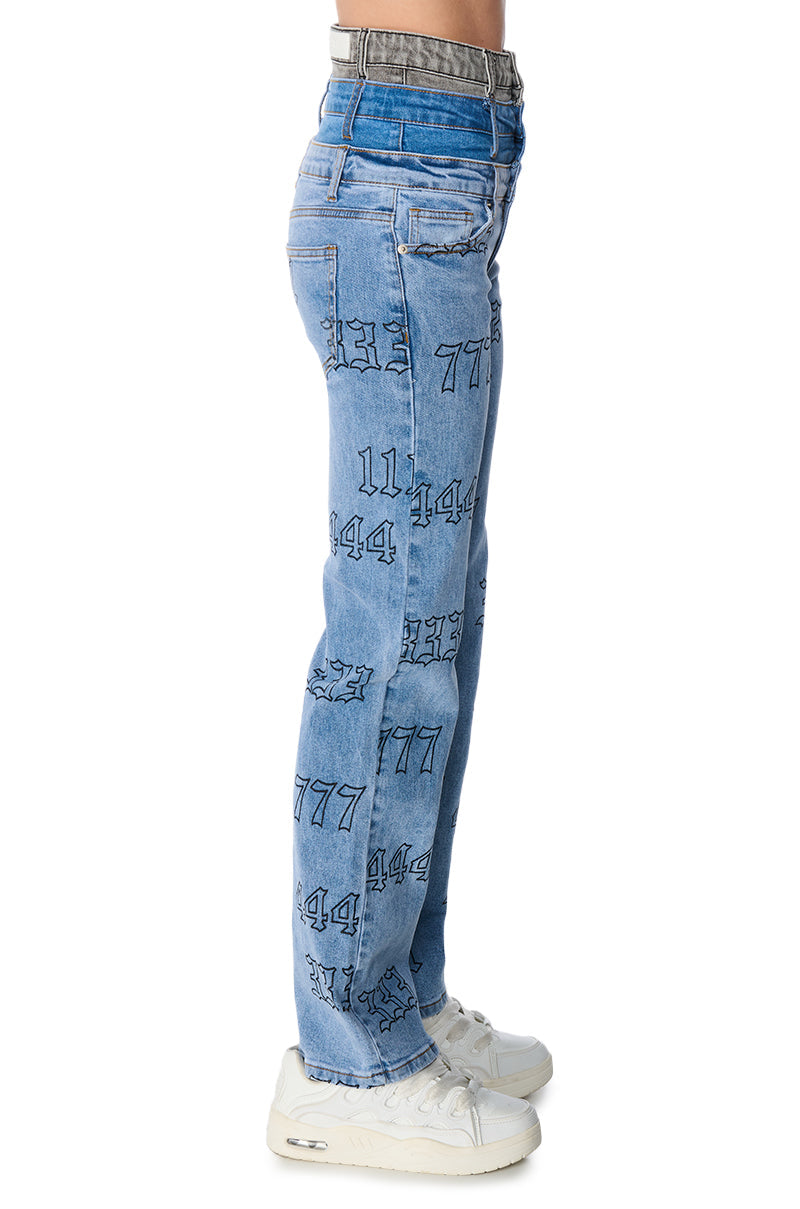 Sisoras LUCKY NUMBER TRIPLE WAISTBAND STRAIGHT LEG JEANS