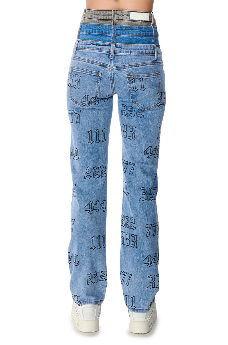 Sisoras LUCKY NUMBER TRIPLE WAISTBAND STRAIGHT LEG JEANS