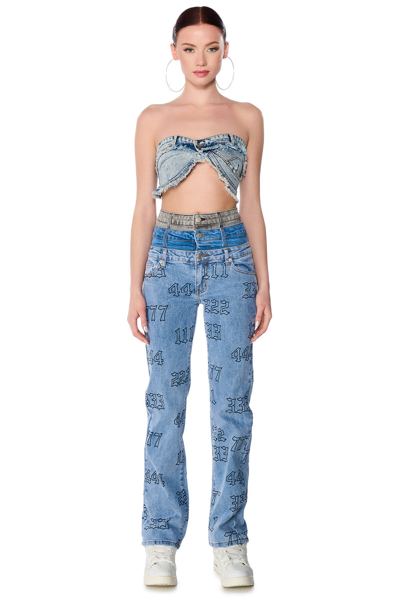 Sisoras LUCKY NUMBER TRIPLE WAISTBAND STRAIGHT LEG JEANS