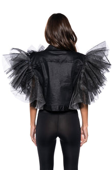 ON REPEAT TULLE SHOULDER VEST IN BLACK PU
