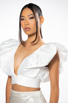 PUFF SHOULDER CROPPED BLOUSE IN WHITE