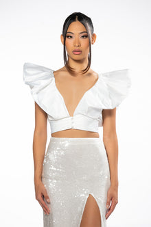 PUFF SHOULDER CROPPED BLOUSE IN WHITE