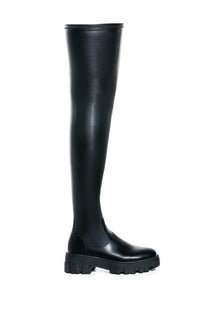 Sisoras SLIM FIT AZALEA WANG LATE NIGHTS FITTED OVER THE KNEE FLATFORM BOOT WITH 4 WAY STRETCH IN BLACK