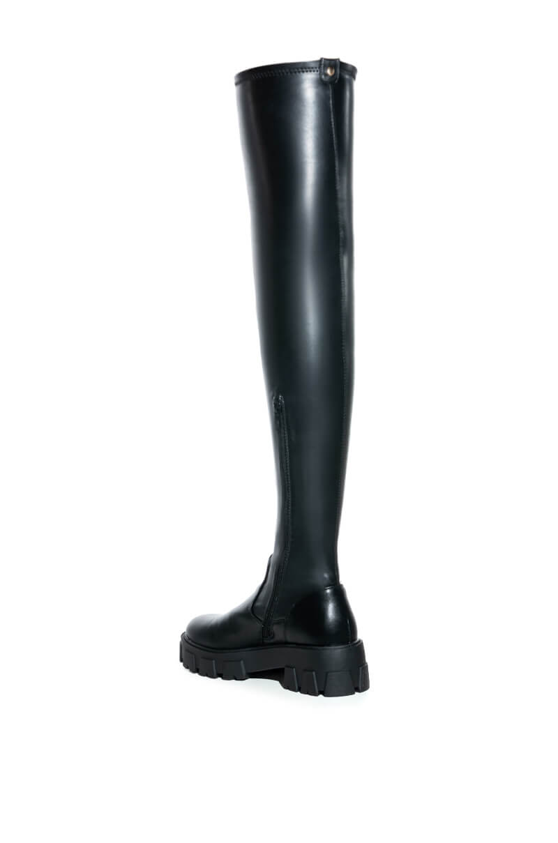 Sisoras SLIM FIT AZALEA WANG LATE NIGHTS FITTED OVER THE KNEE FLATFORM BOOT WITH 4 WAY STRETCH IN BLACK