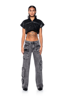 ULTRA CROP PU VEST WITH PULL STRINGS